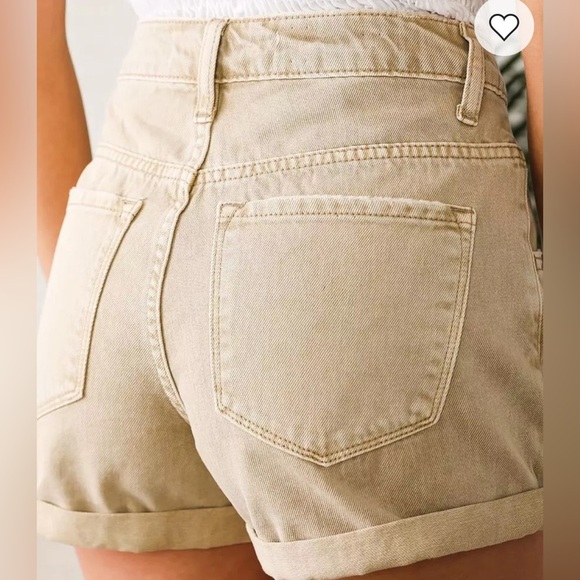 Bridge by GLY Mom Cuffed Shorts Womens 24 Tan High Rise Distressed Seamed Fringe - Picture 9 of 15